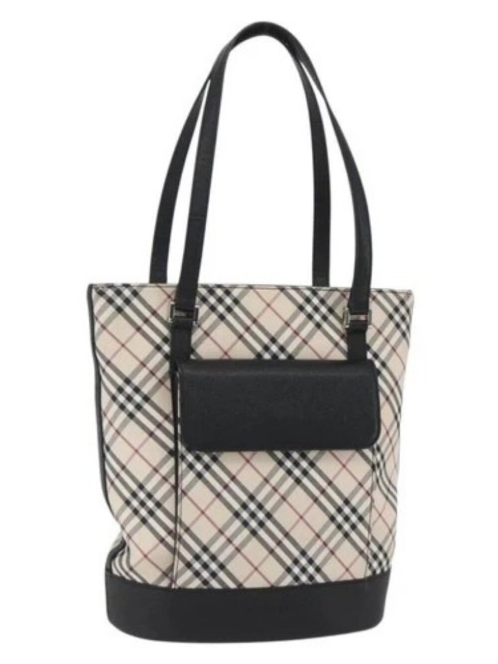 BURBERRY Nova Check Tote Bag Canvas Beige Silver Auth 167990
